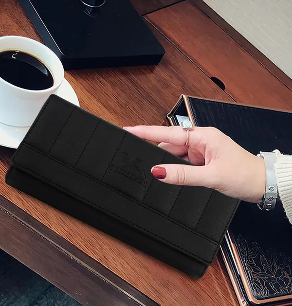 Black_Synthetic_Leather_Women'S_Handclutches_Cum_Handwallets_For_Casual::Party_Wear