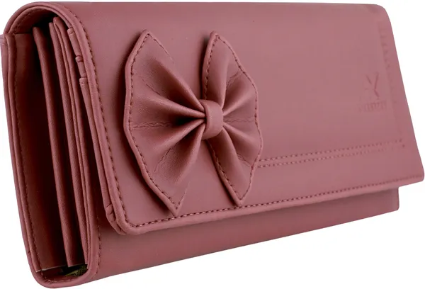 Peach_Synthetic_Faux-Leather_Women'S_Envelop_Flap-Fold_Clutch_Handbag