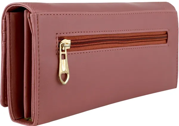 Peach_Synthetic_Faux-Leather_Women'S_Envelop_Flap-Fold_Clutch_Handbag