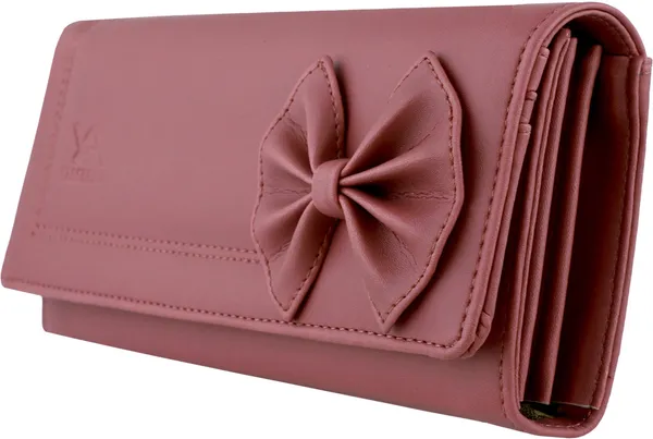 Peach_Synthetic_Faux-Leather_Women'S_Envelop_Flap-Fold_Clutch_Handbag