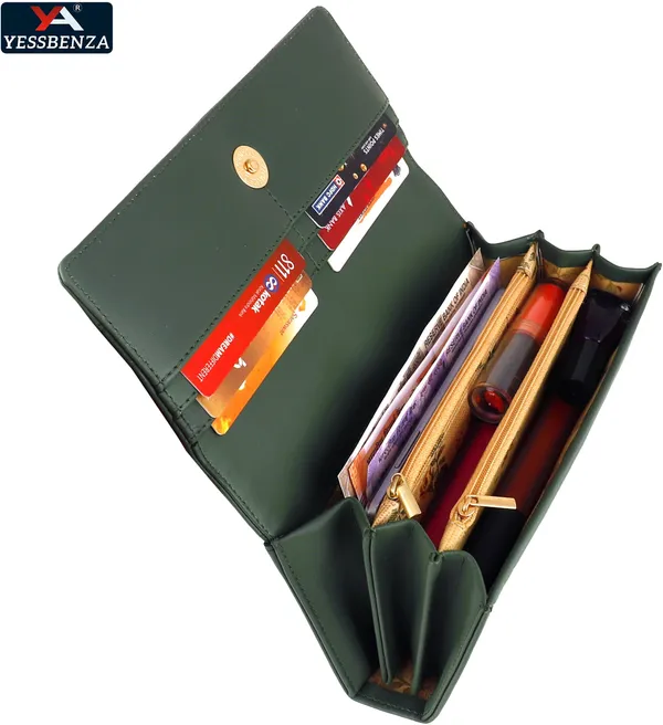 Green_Faux-Leather_Women'S_Clutch_Wallet_With_Magnetic_Closure