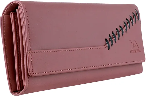 Peach_Faux-Leather_Magnetic_Closure_Clutch_Wallet_Purse_For_Women'S_And_Girls