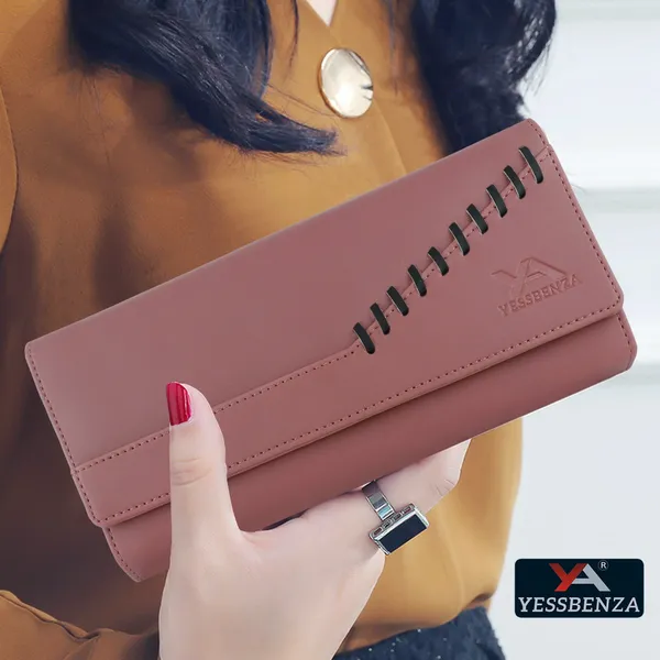 Peach_Faux-Leather_Magnetic_Closure_Clutch_Wallet_Purse_For_Women'S_And_Girls