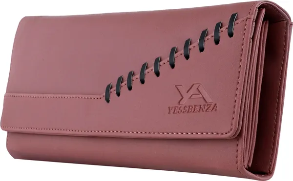 Peach_Faux-Leather_Magnetic_Closure_Clutch_Wallet_Purse_For_Women'S_And_Girls