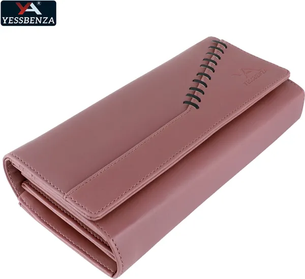 Peach_Faux-Leather_Magnetic_Closure_Clutch_Wallet_Purse_For_Women'S_And_Girls