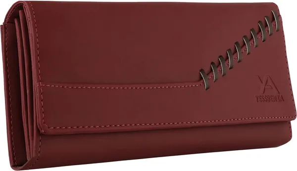 Maroon_Faux-Leather_Magnetic_Closure_Women'S_Girls_Casual_Party_Clutch_Wallet