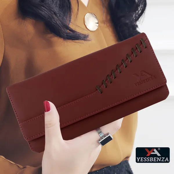 Maroon_Faux-Leather_Magnetic_Closure_Women'S_Girls_Casual_Party_Clutch_Wallet