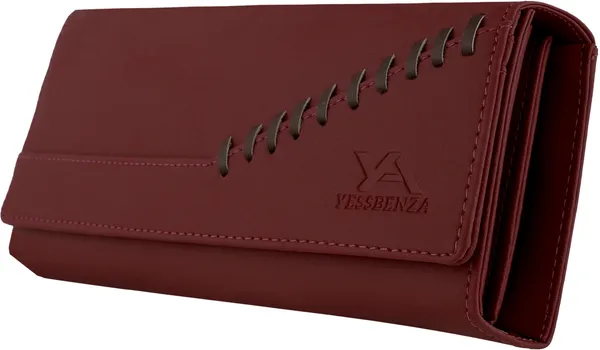 Maroon_Faux-Leather_Magnetic_Closure_Women'S_Girls_Casual_Party_Clutch_Wallet