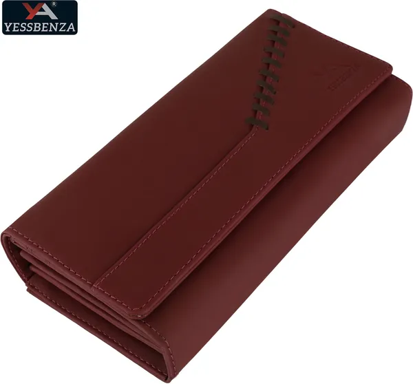 Maroon_Faux-Leather_Magnetic_Closure_Women'S_Girls_Casual_Party_Clutch_Wallet