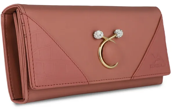 Peach_Croco_Faux-Leather_Polycotton_Fabric_Magnetic_Closure_Flap-Fold_Clutch_Bag_Women'S_Styles