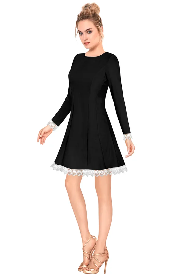 Black_Polyster_Knitting_Dress_for_Women