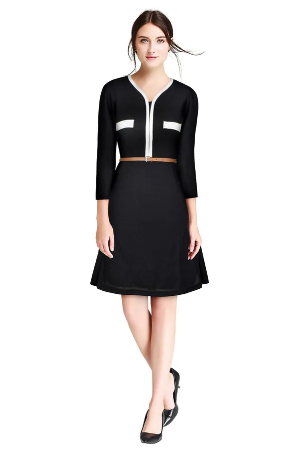 Black_Polyster_Knitting_Dress_for_Women