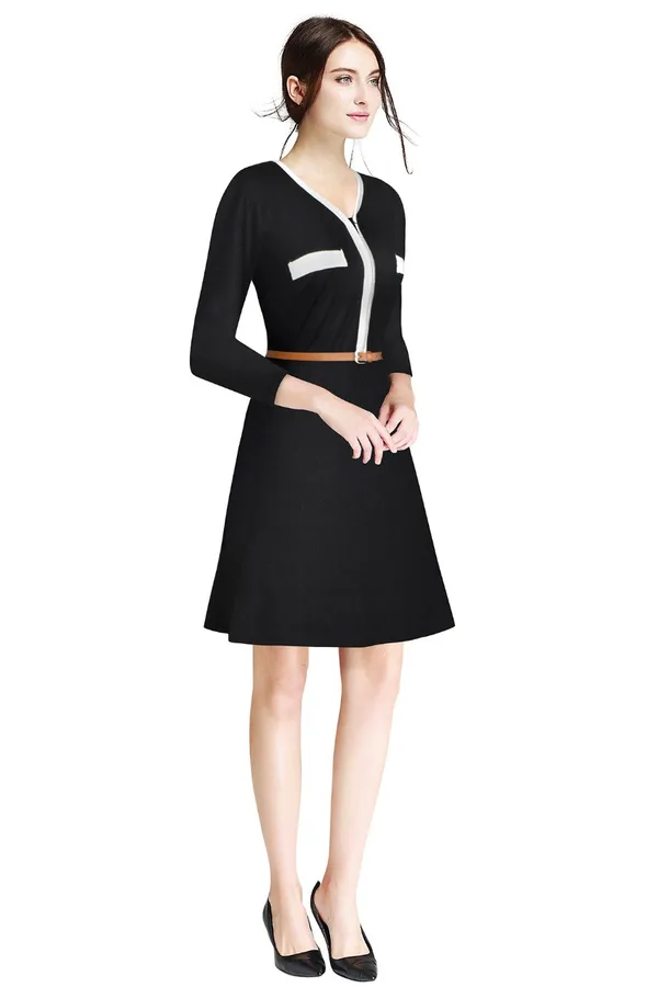 Black_Polyster_Knitting_Dress_for_Women