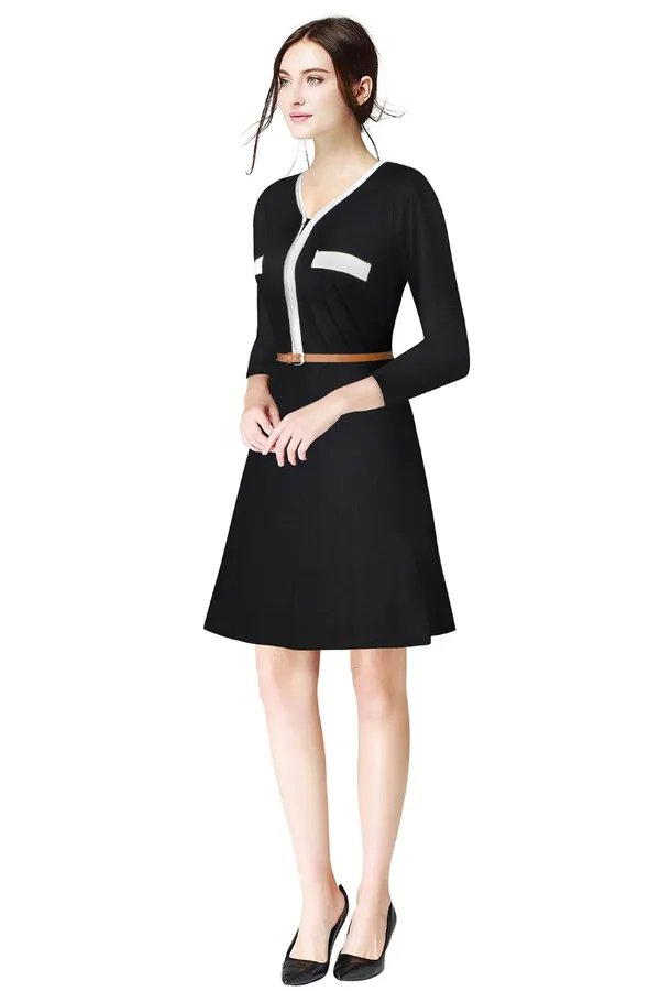 Black_Polyster_Knitting_Dress_for_Women