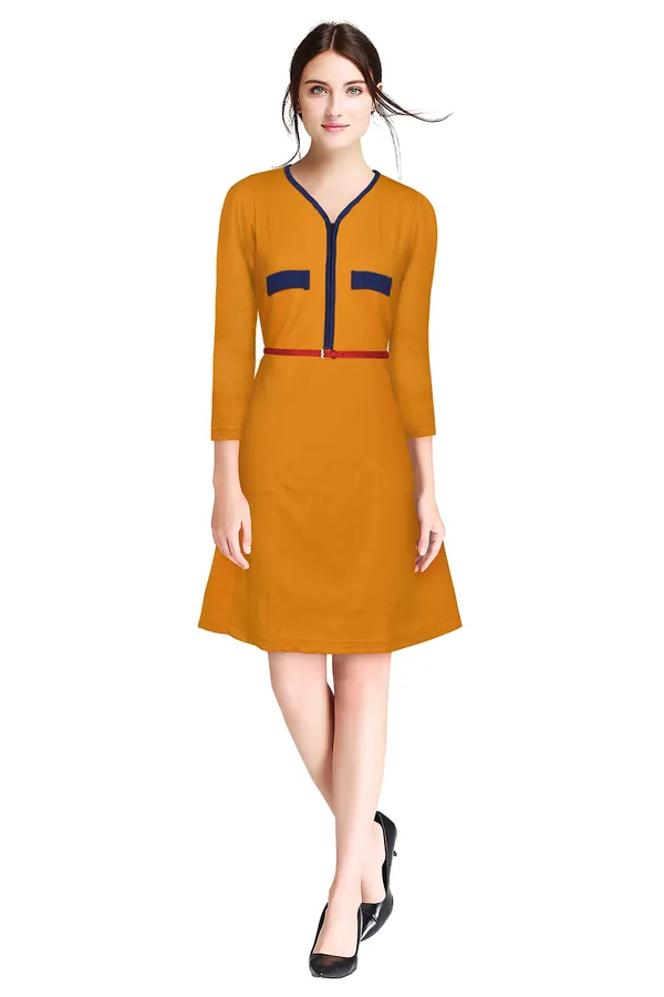 Yellow_Polyster_Knitting_Dress_for_Women