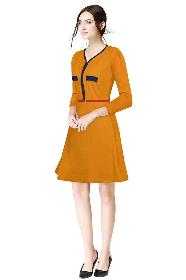 Yellow_Polyster_Knitting_Dress_for_Women
