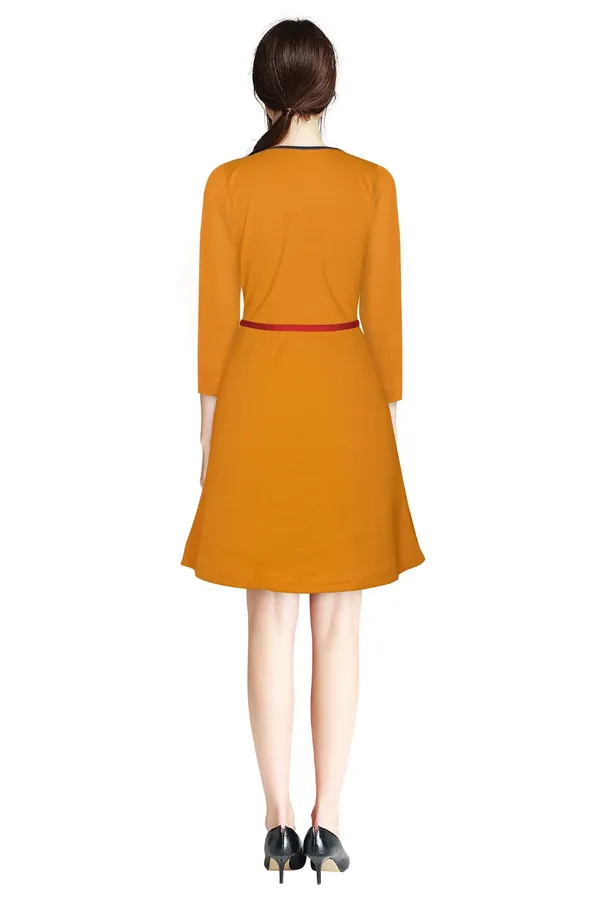Yellow_Polyster_Knitting_Dress_for_Women