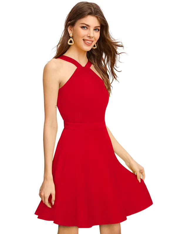 Red___Stretchable_Knitting_Dress_for_Women