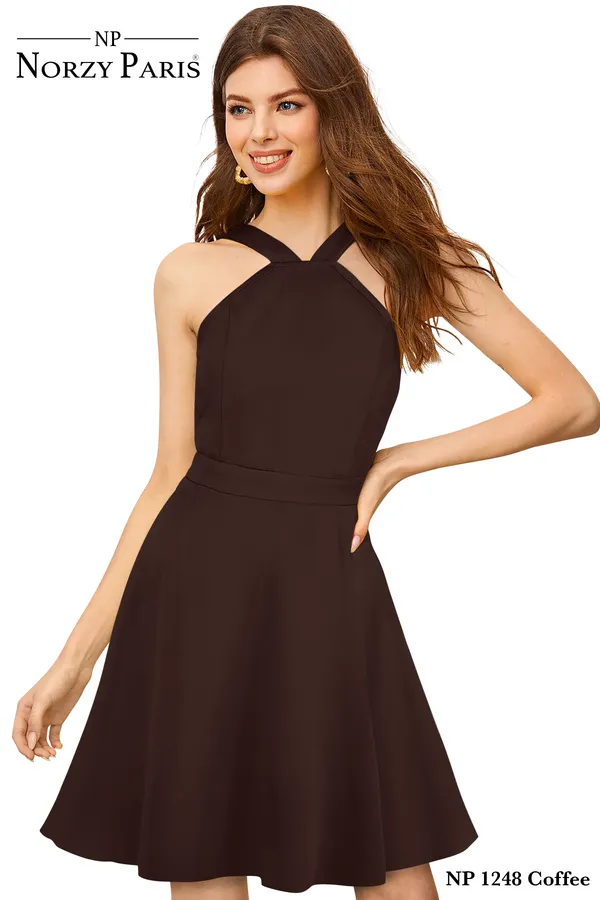 Coffee__Stretchable_Knitting_Dress_for_Women
