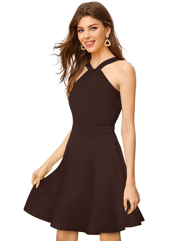 Coffee__Stretchable_Knitting_Dress_for_Women