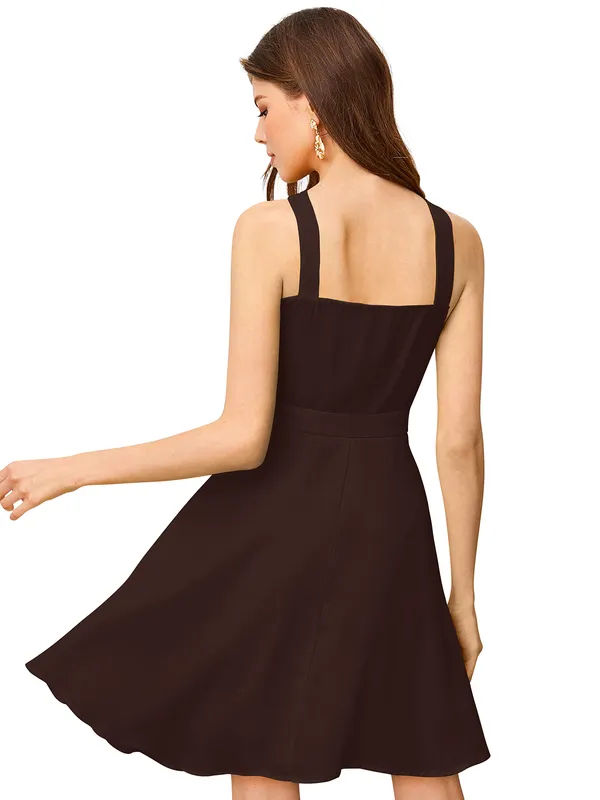 Coffee__Stretchable_Knitting_Dress_for_Women