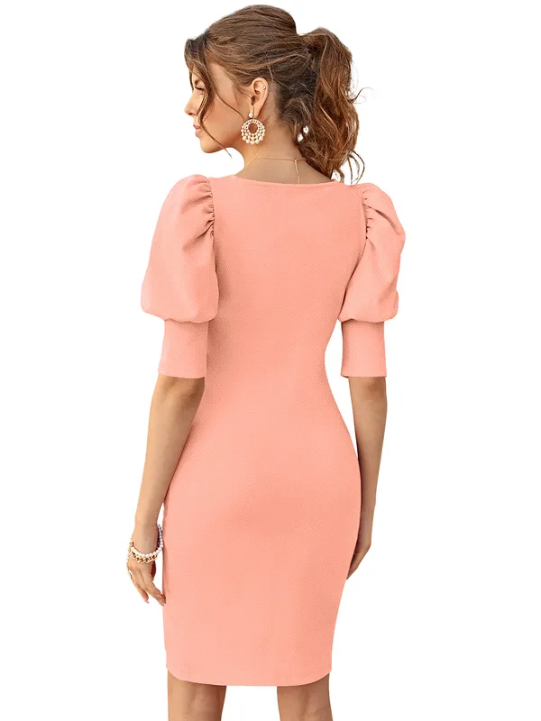 Peach___Stretchable_Knitting_Dress_for_Women