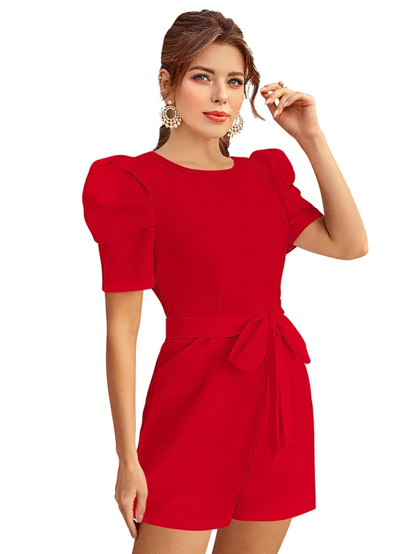Red___Stretchable_Knitting_Dress_for_Women