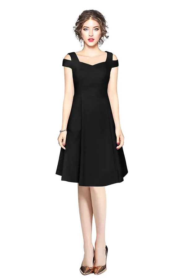 Black_Polyster_Knitting_Dress_for_Women