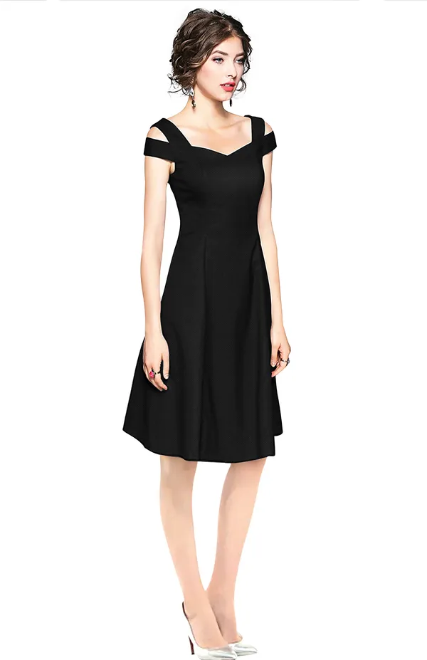 Black_Polyster_Knitting_Dress_for_Women