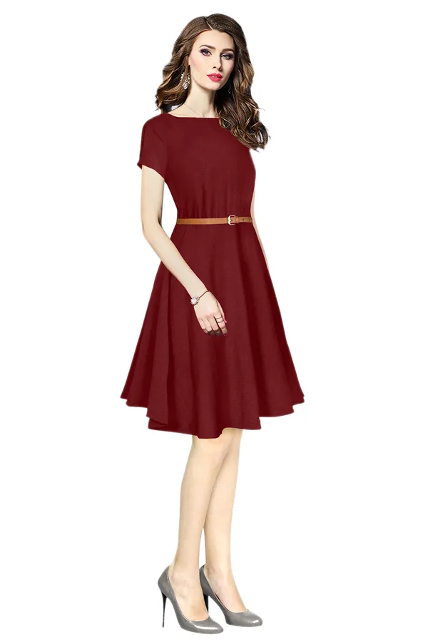 Maroon_Polyster_Knitting_Dress_for_Women