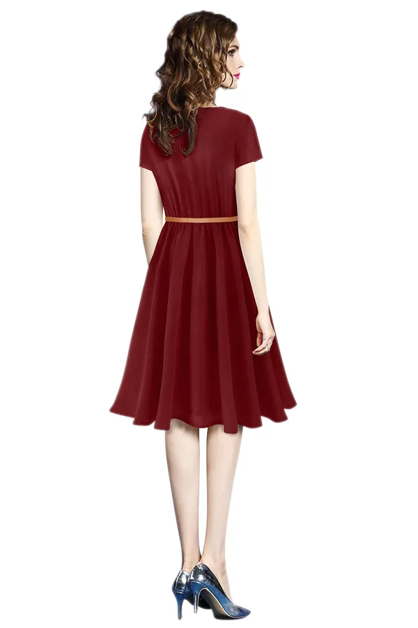 Maroon_Polyster_Knitting_Dress_for_Women