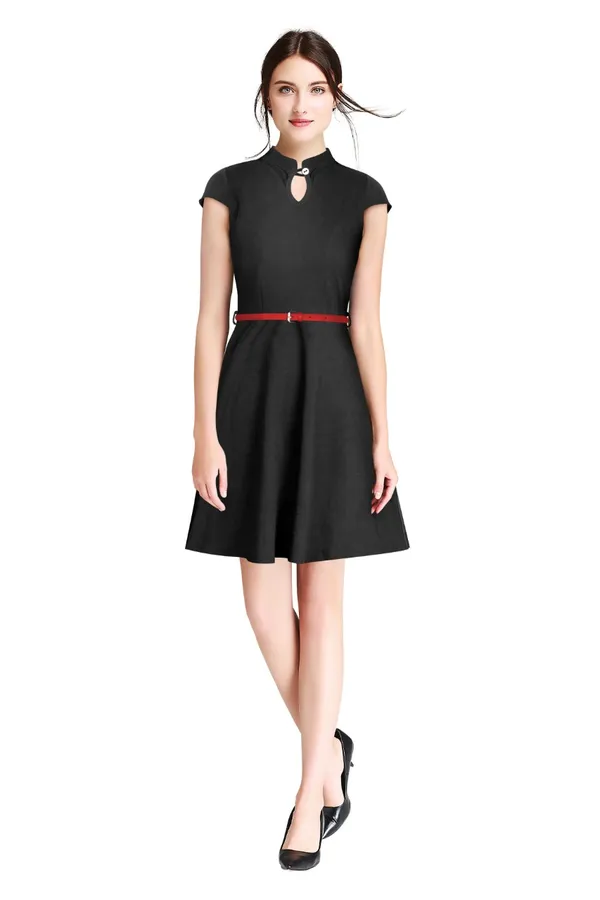 Black_Polyster_Knitting_Dress_for_Women
