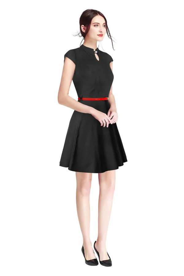 Black_Polyster_Knitting_Dress_for_Women