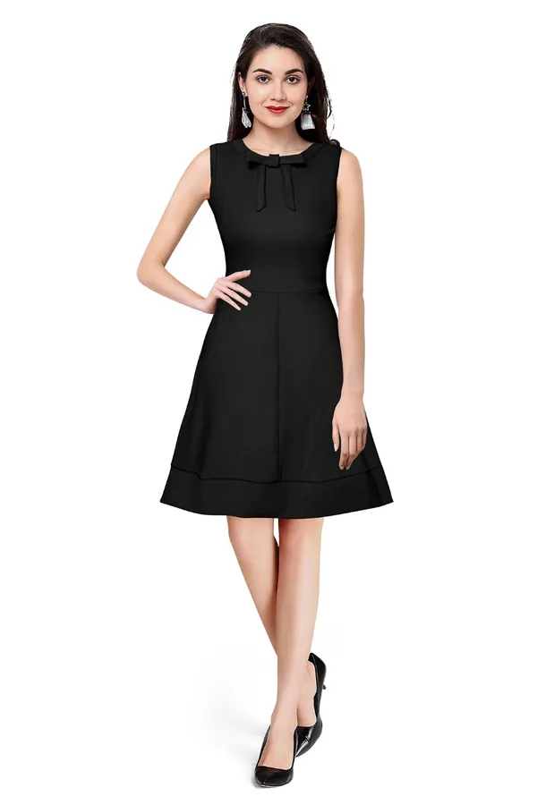 Black_Polyster_Knitting_Dress_for_Women