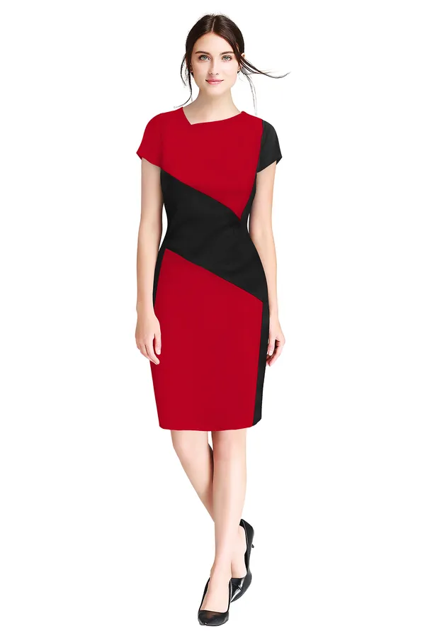 Red___Stretchable_Knitting_Dress_for_Women