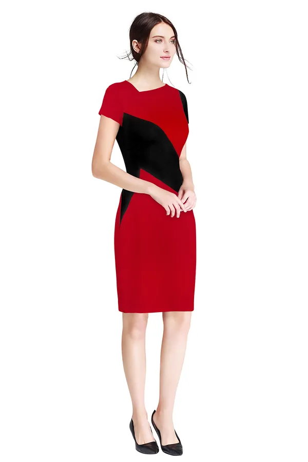 Red___Stretchable_Knitting_Dress_for_Women