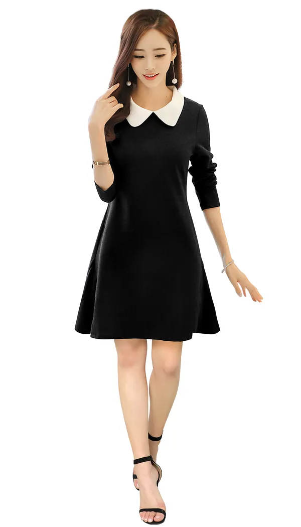 Black_Polyster_Knitting_Dress_for_Women