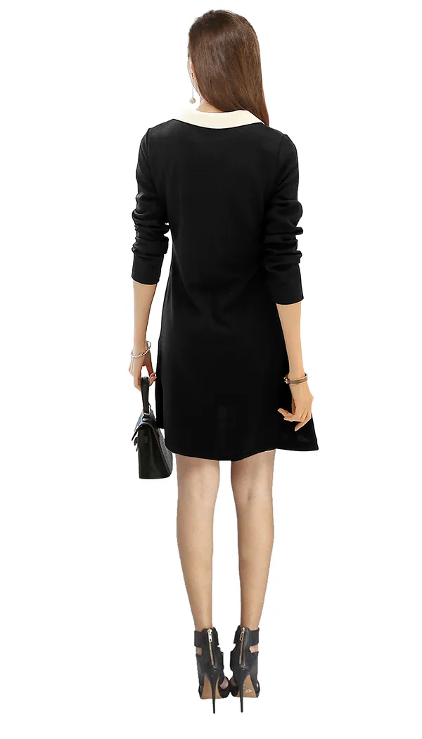 Black_Polyster_Knitting_Dress_for_Women
