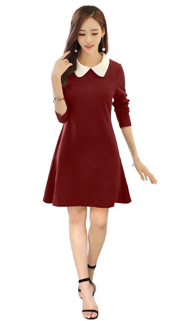 Maroon_Polyster_Knitting_Dress_for_Women