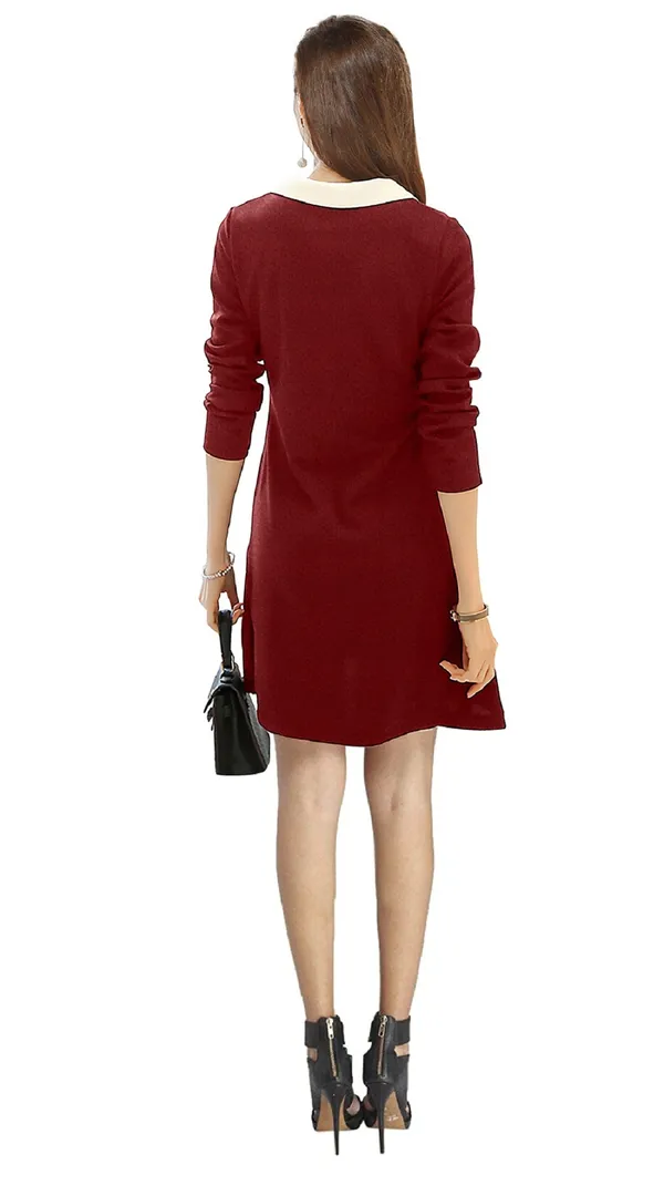Maroon_Polyster_Knitting_Dress_for_Women