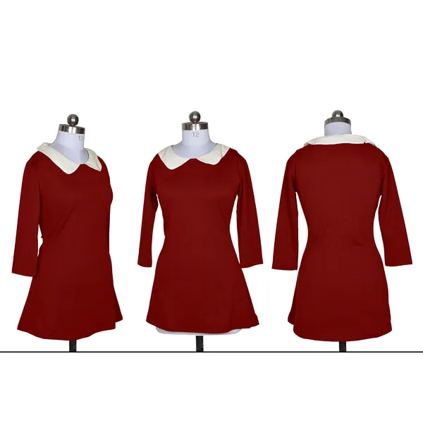 Maroon_Polyster_Knitting_Dress_for_Women