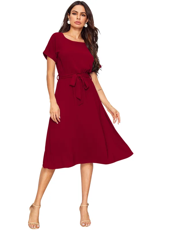 Red__Stretchable_Knitting_Dress_for_Women