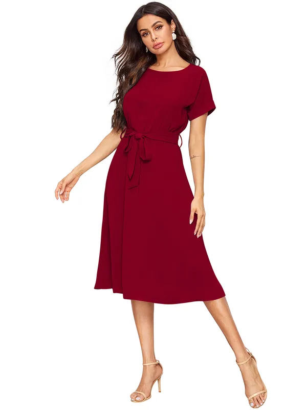 Red__Stretchable_Knitting_Dress_for_Women