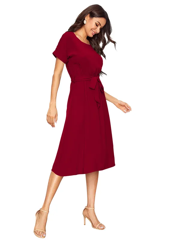 Red__Stretchable_Knitting_Dress_for_Women