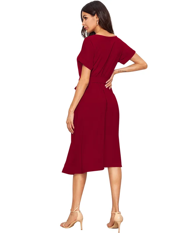 Red__Stretchable_Knitting_Dress_for_Women