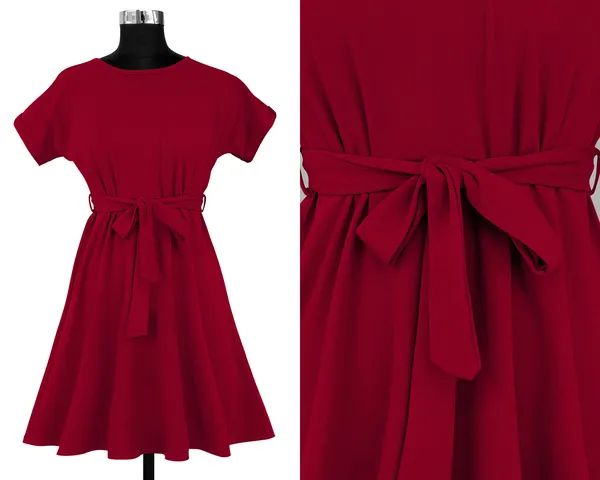 Red__Stretchable_Knitting_Dress_for_Women
