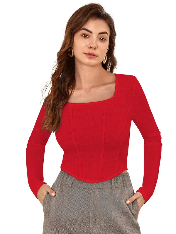 Red_Polyester_Knitting_Tops_for_Women