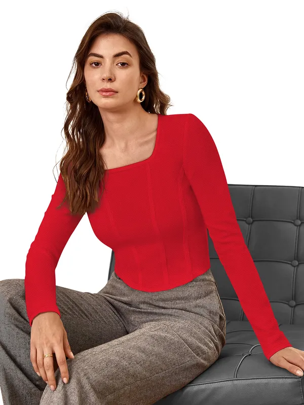 Red_Polyester_Knitting_Tops_for_Women