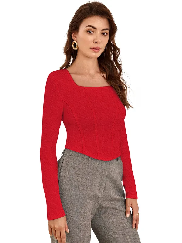 Red_Polyester_Knitting_Tops_for_Women