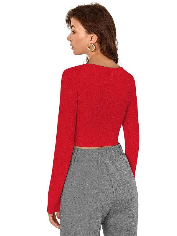 Red_Polyester_Knitting_Tops_for_Women